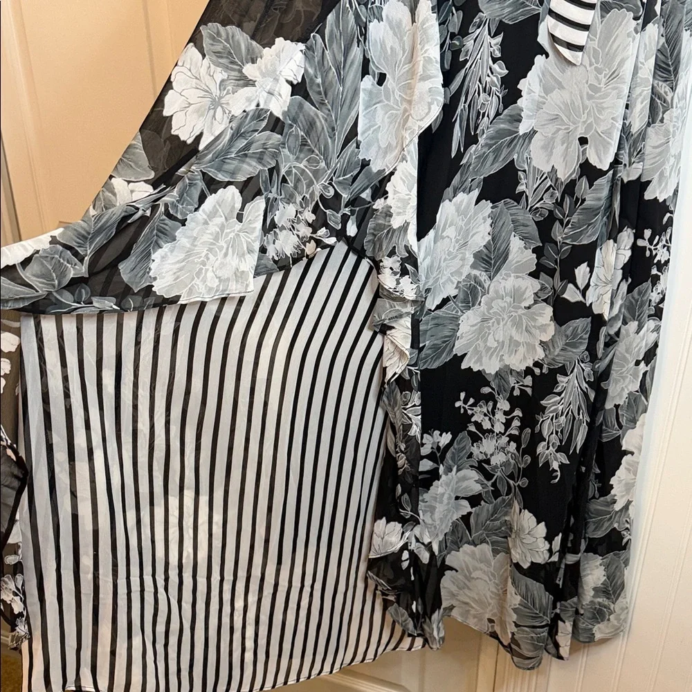 INC Women's Black Floral Stripe Printed Ruffle-trim Maxi Dress - Picture 3 of 9